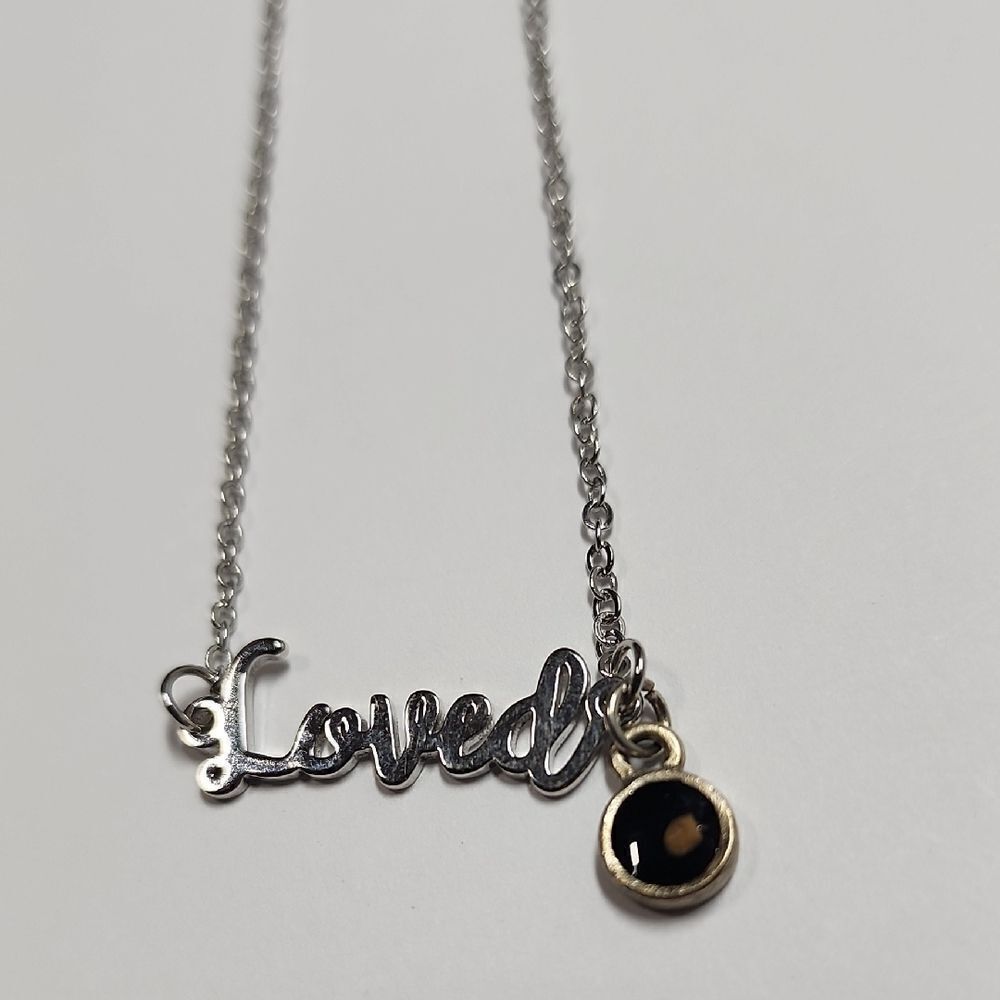 Silver 'Loved' Necklace with Black Mustard seed Charm
